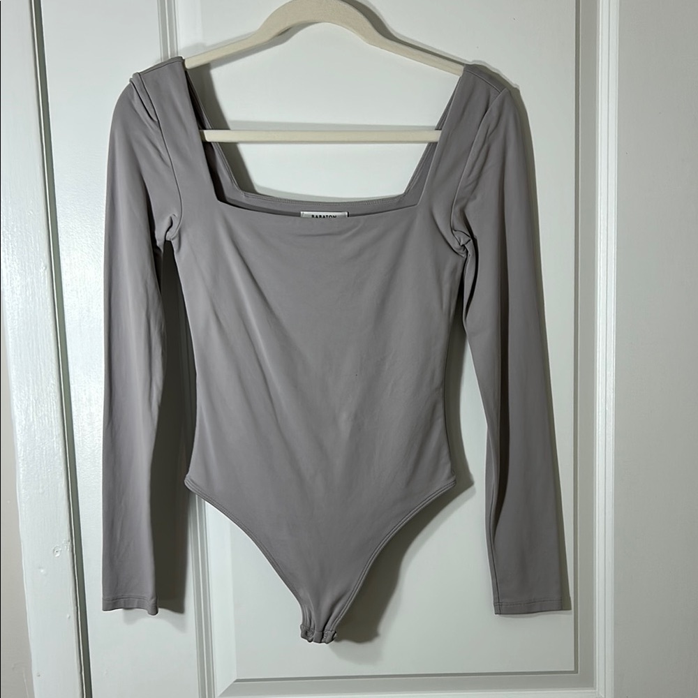 Babaton Countour Square Neck Long Sleeve Bodysuit Gray